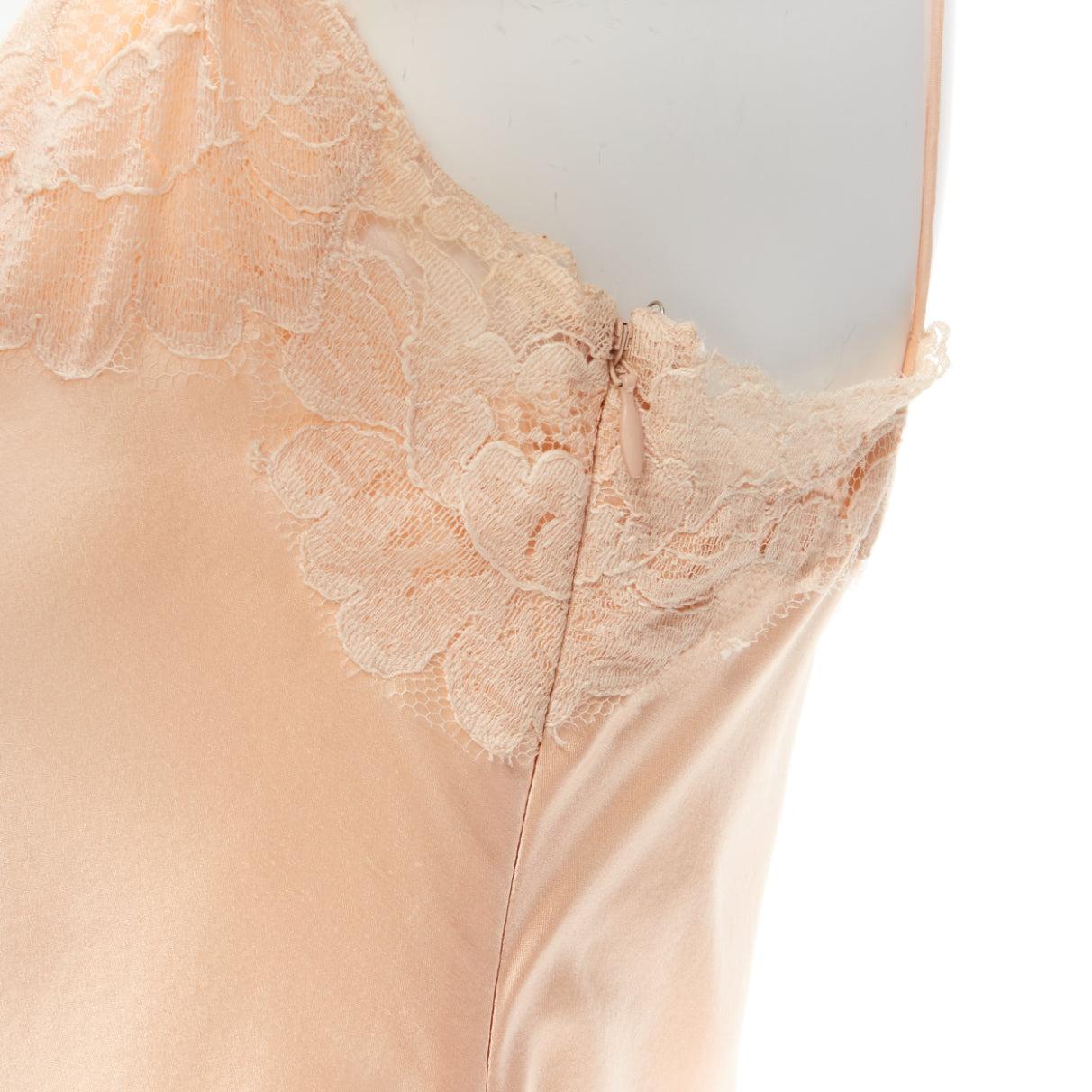 DOLCE GABBANA 100% silk nude lace trim spaghetti strap slip dress IT40 S For Sale 3
