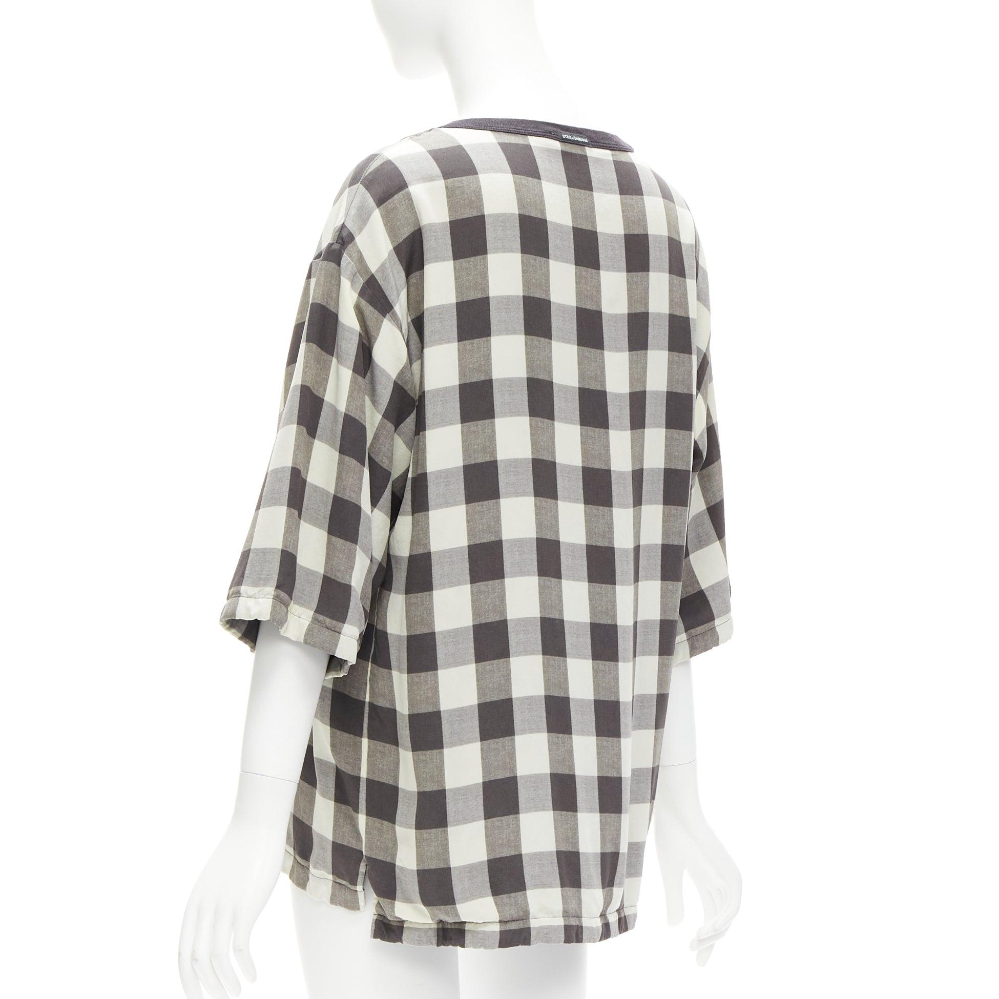 Women's DOLCE GABBANA 100% silk pinup girl print checkered boxy tshirt top IT44 L For Sale