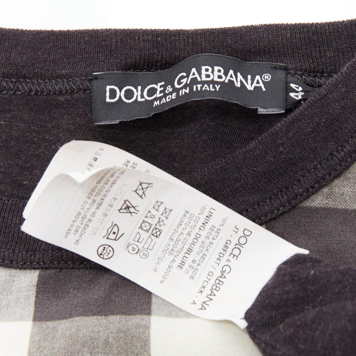 DOLCE GABBANA 100% silk pinup girl print checkered boxy tshirt top IT44 L For Sale 3