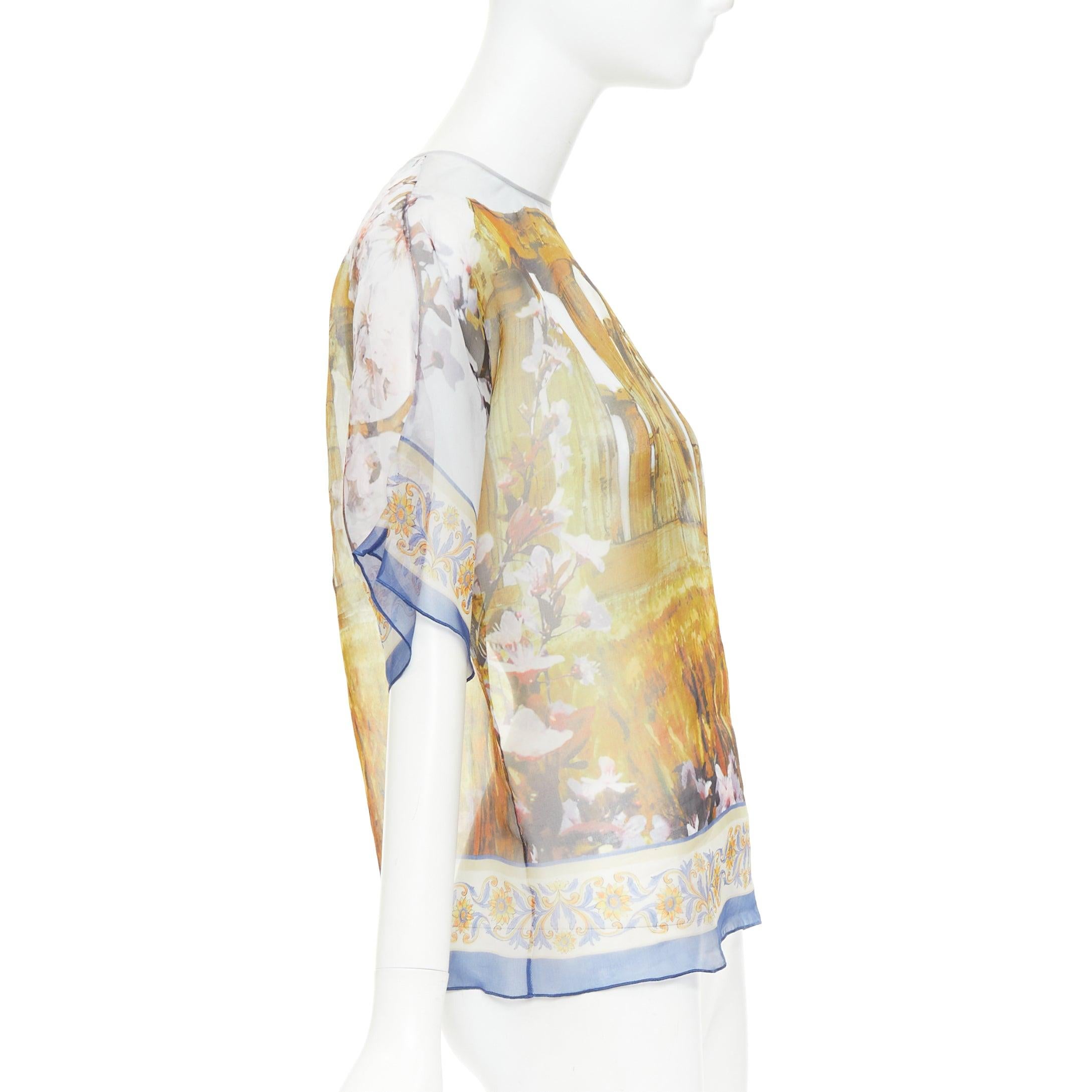 DOLCE GABBANA 100% silk sheer Rome Ruins floral print keyhole top IT36 XXS Excellent état - En vente à Hong Kong, NT