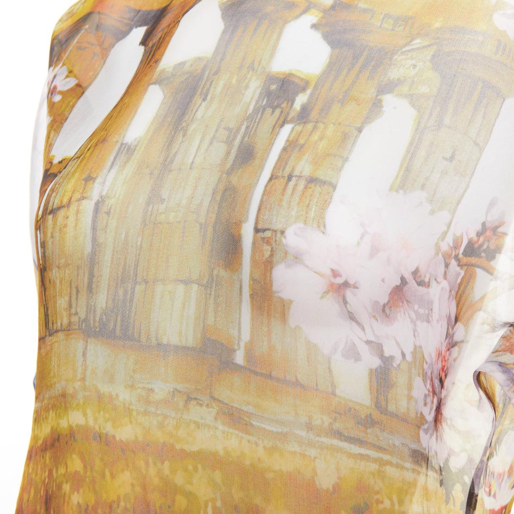 DOLCE GABBANA 100% silk sheer Rome Ruins floral print keyhole top IT36 XXS en vente 2