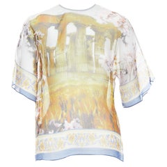 DOLCE GABBANA 100% silk sheer Rome Ruins floral print keyhole top IT36 XXS
