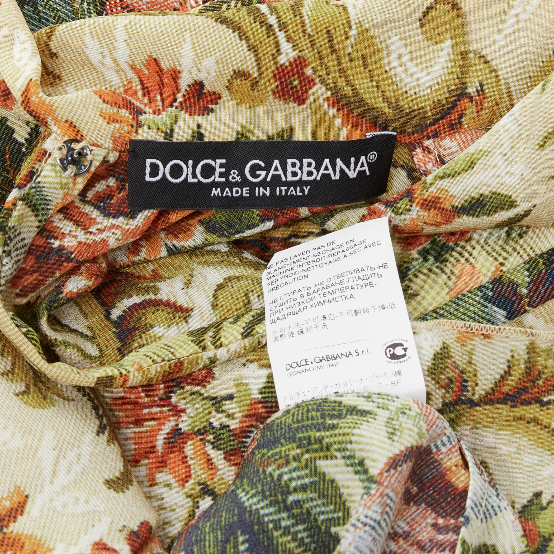 DOLCE GABBANA 100% silk tapestry floral print tie neck blouse top shirt IT36 XS For Sale 3
