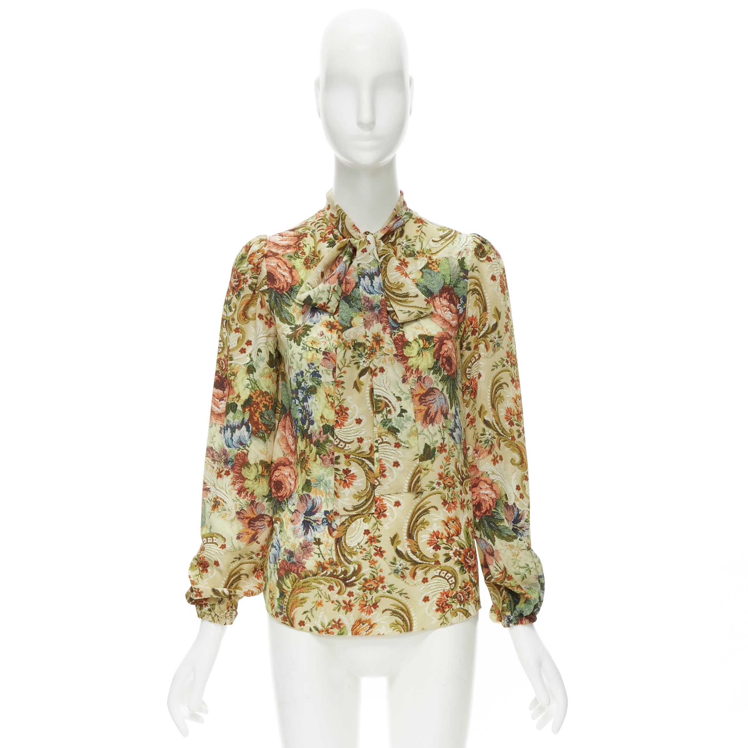 DOLCE GABBANA 100% silk tapestry floral print tie neck blouse top shirt IT36 XS For Sale 4