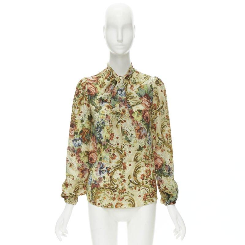 DOLCE GABBANA 100% silk tapestry floral print tie neck blouse top shirt IT36 XS For Sale 7