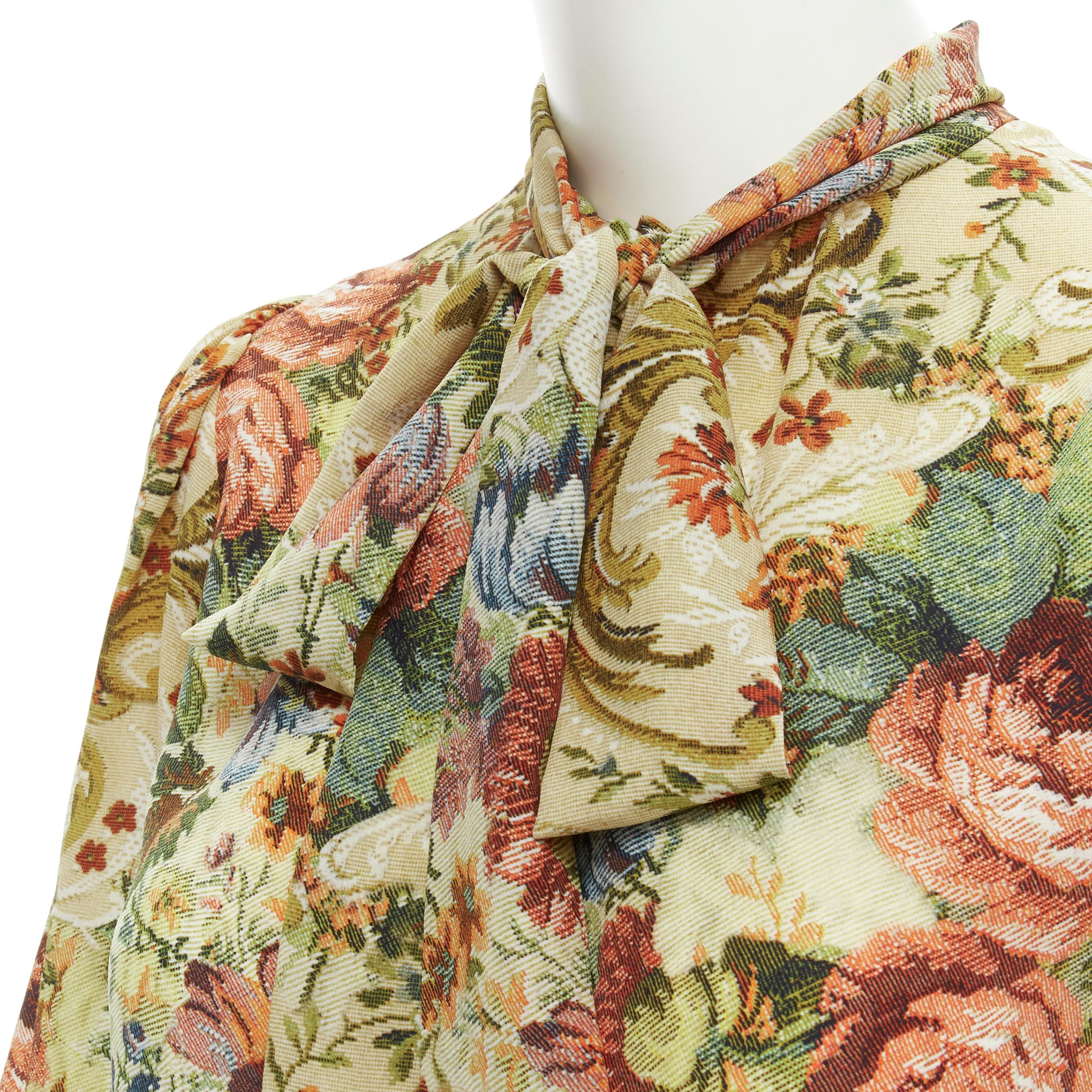 DOLCE GABBANA 100% silk tapestry floral print tie neck blouse top shirt IT36 XS 
Reference: TGAS/B02038 
Brand: Dolce Gabbana 
Material: Silk 
Color: Multicolour 
Pattern: Floral 
Extra Detail: Attached silk neck tie. Elasticated cuff. 
Made in: