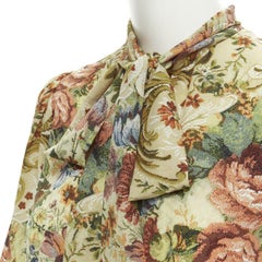 DOLCE GABBANA 100% silk tapestry floral print tie neck blouse top shirt IT36 XS
