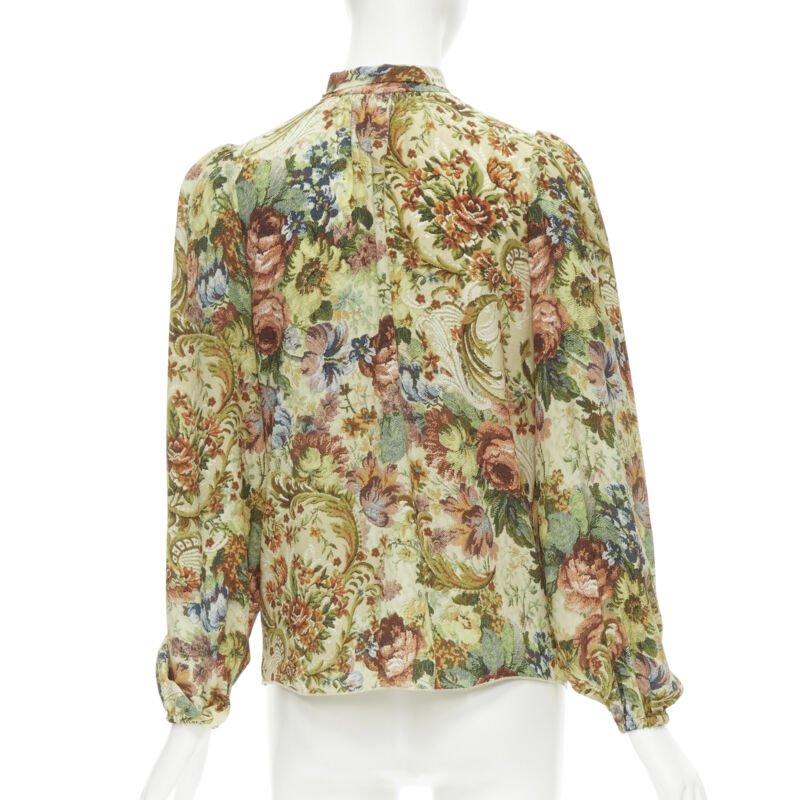 Women's DOLCE GABBANA 100% silk tapestry floral print tie neck blouse top shirt IT36 XS For Sale