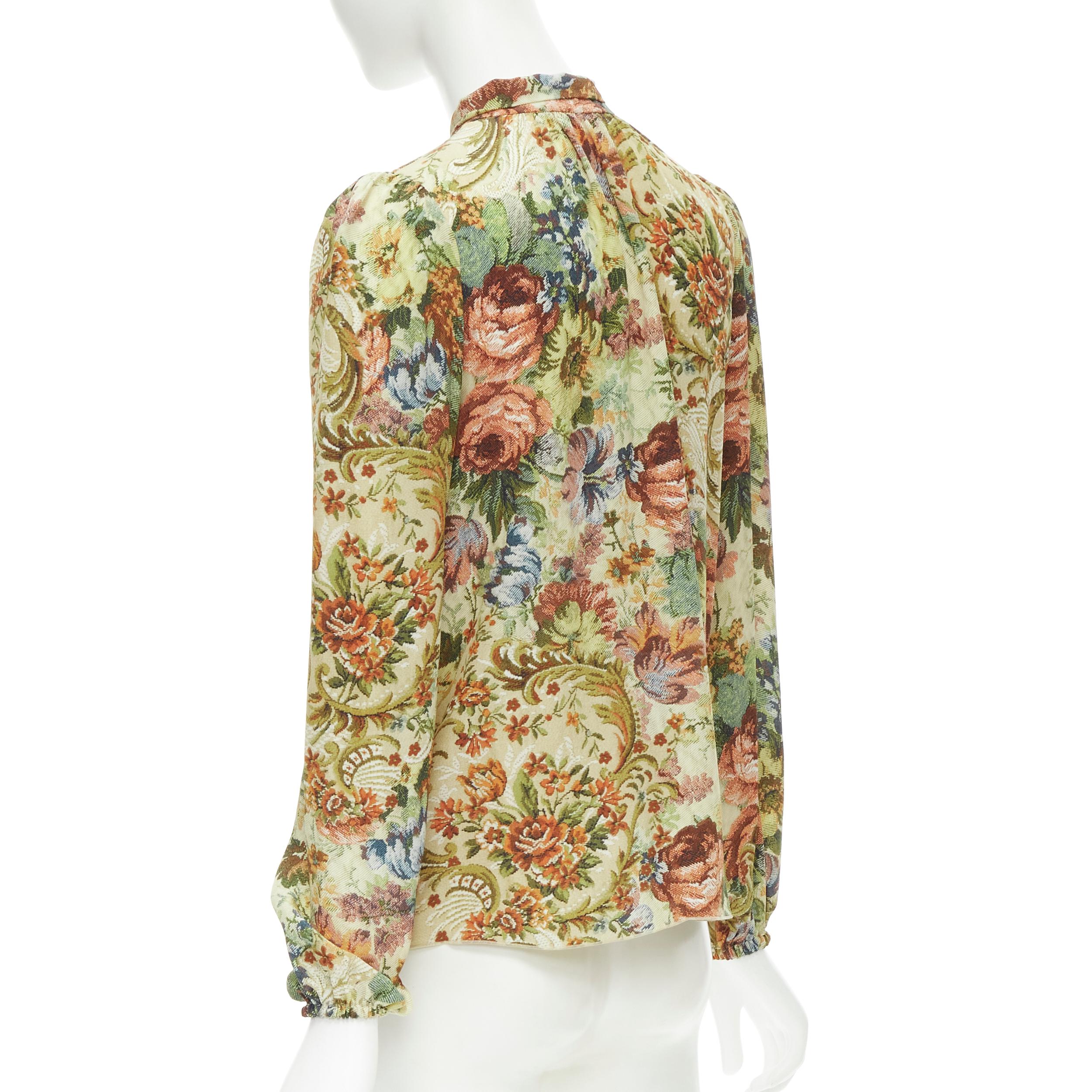 Beige DOLCE GABBANA 100% silk tapestry floral print tie neck blouse top shirt IT36 XS For Sale