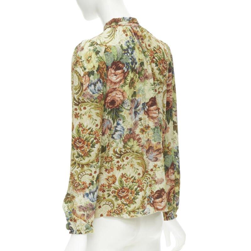 DOLCE GABBANA 100% silk tapestry floral print tie neck blouse top shirt IT36 XS For Sale 1