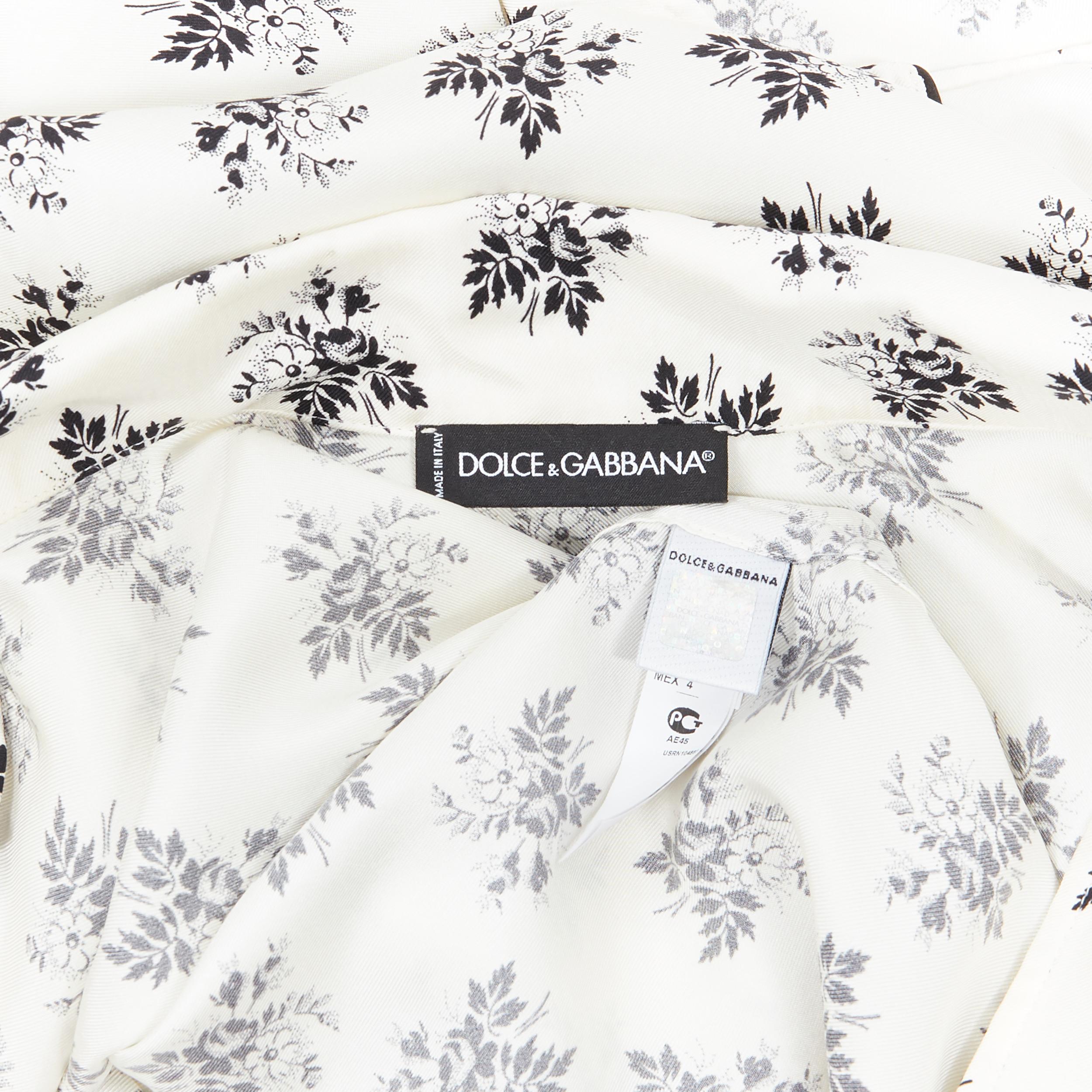 DOLCE GABBANA 100% silk white floral silk print pajama collar casual shirt IT4 M 4