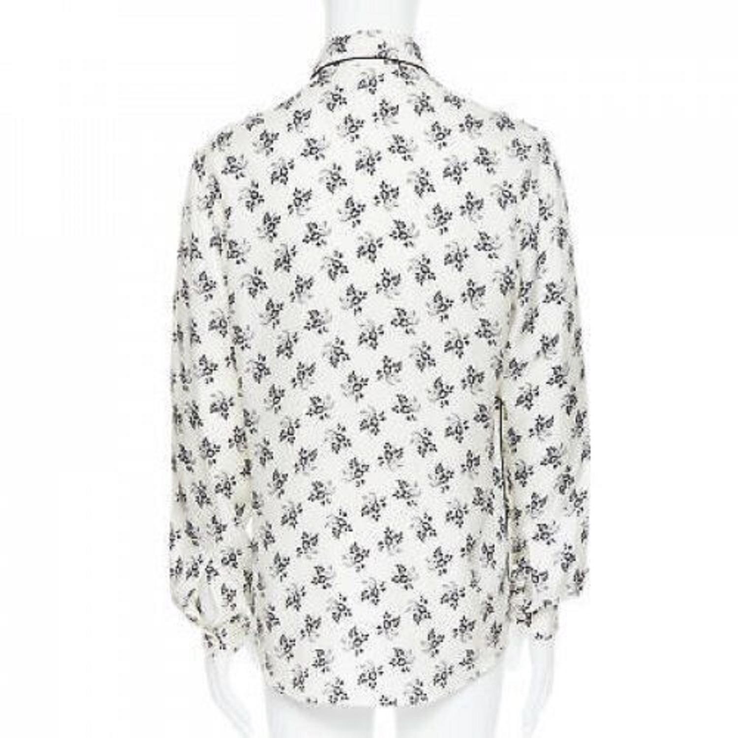 Women's DOLCE GABBANA 100% silk white floral silk print pajama collar casual shirt IT4 M For Sale
