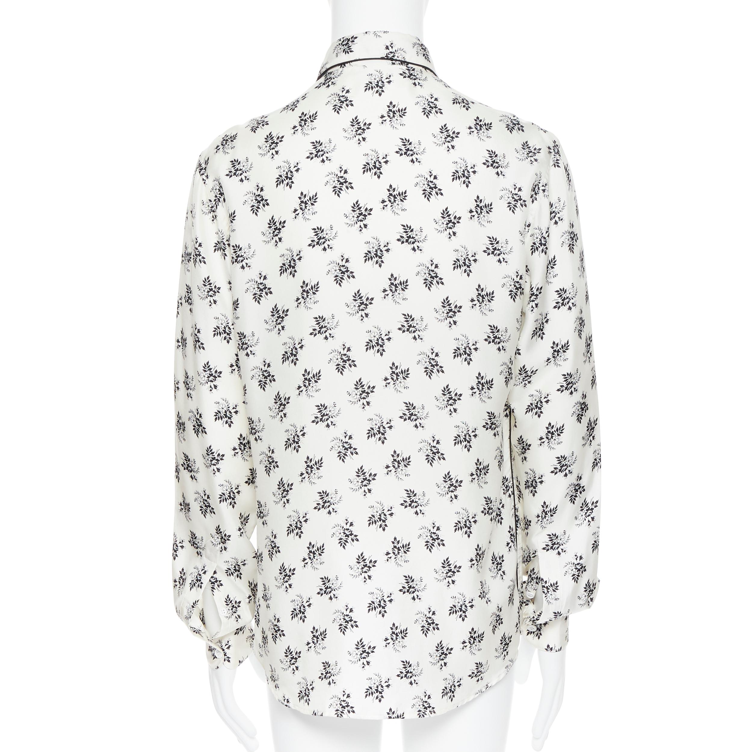 Men's DOLCE GABBANA 100% silk white floral silk print pajama collar casual shirt IT4 M