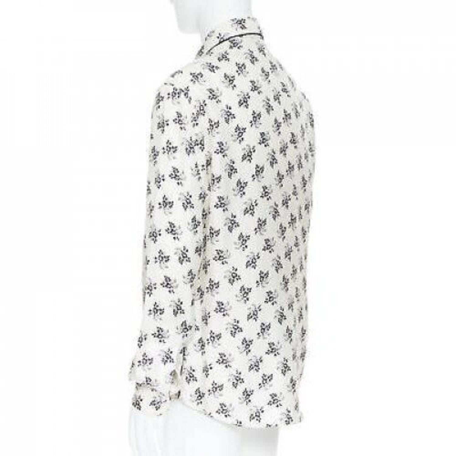 DOLCE GABBANA 100% silk white floral silk print pajama collar casual shirt IT4 M For Sale 1