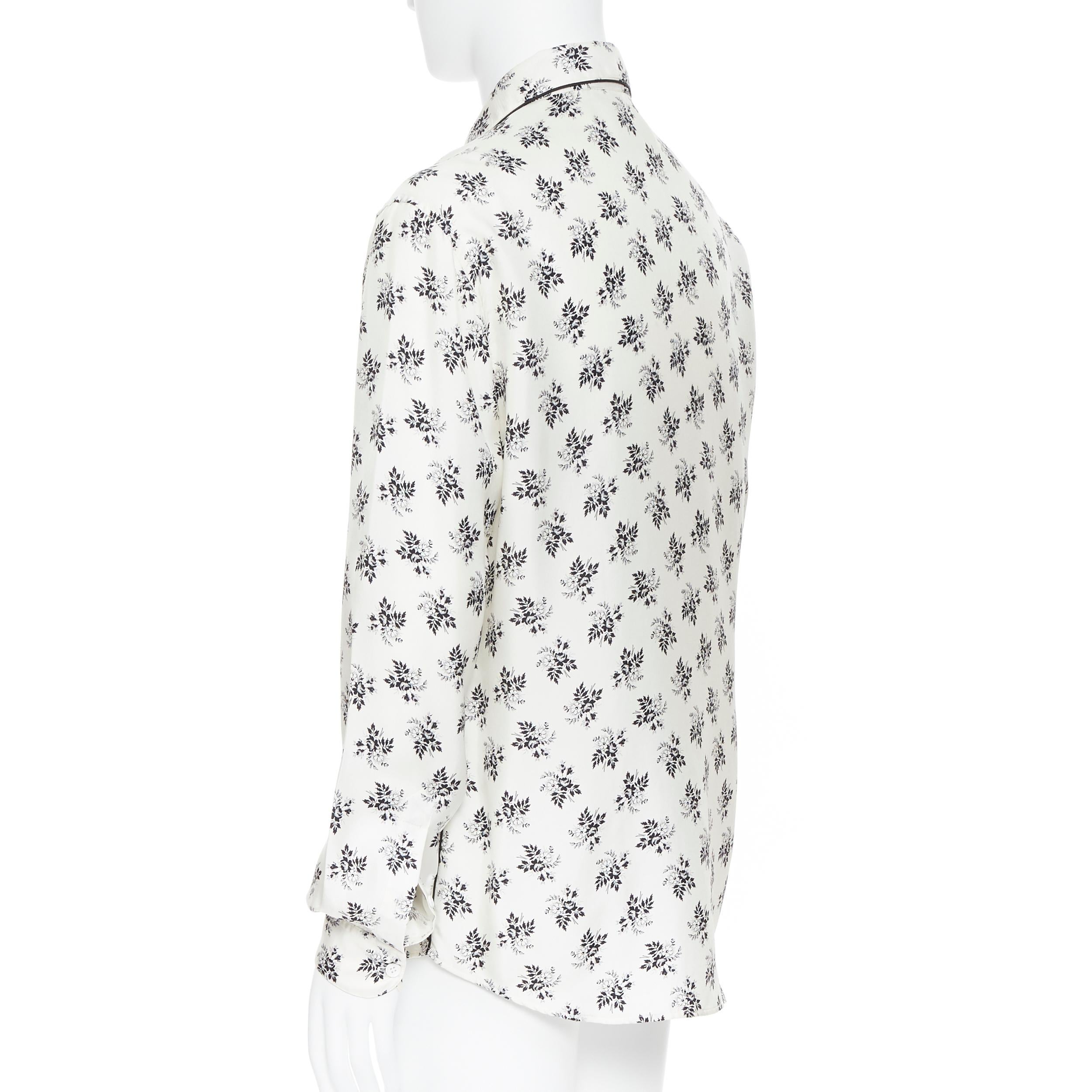 DOLCE GABBANA 100% silk white floral silk print pajama collar casual shirt IT4 M 1