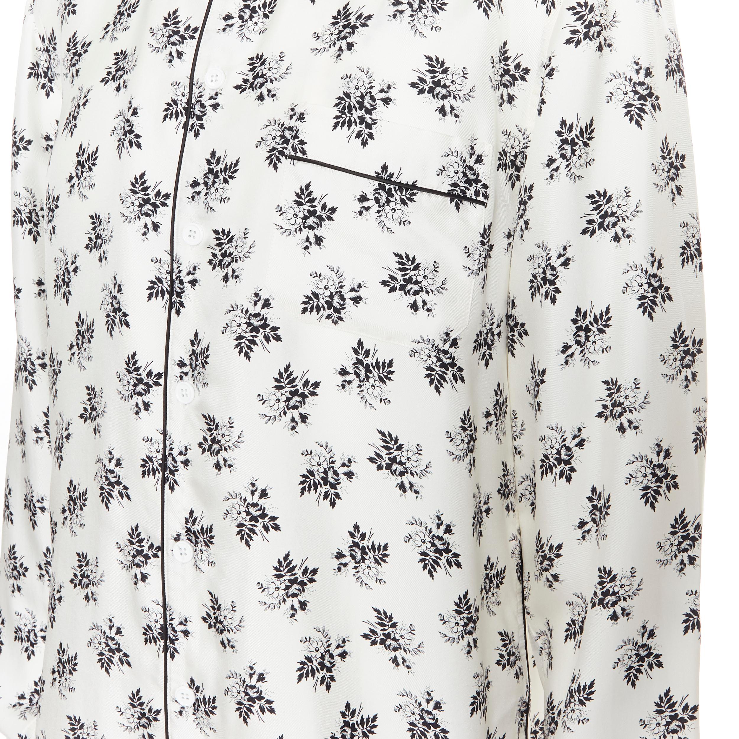 DOLCE GABBANA 100% silk white floral silk print pajama collar casual shirt IT4 M 2