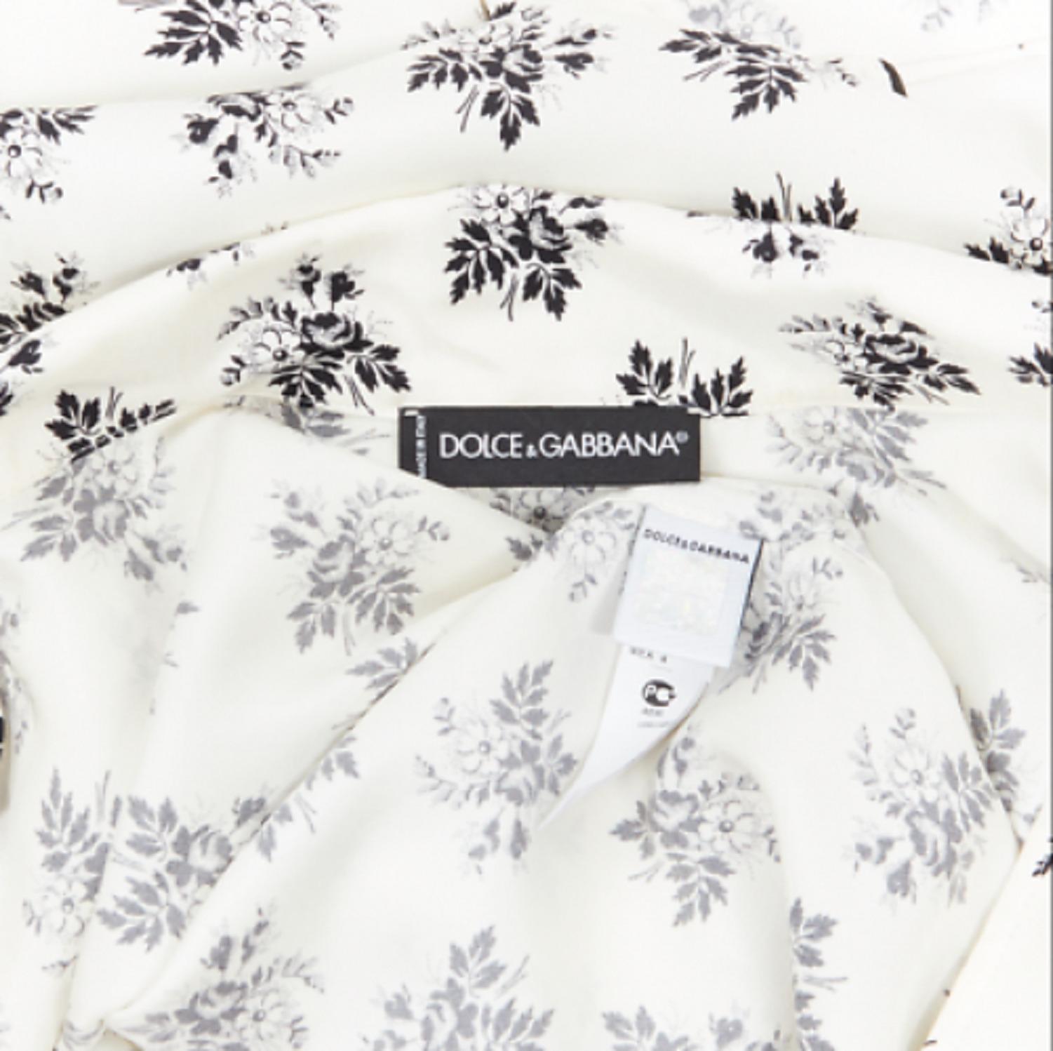DOLCE GABBANA 100% silk white floral silk print pajama collar casual shirt IT4 M For Sale 4