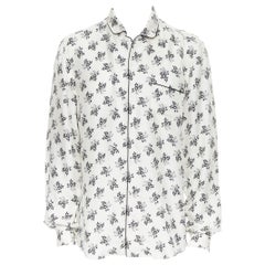 DOLCE GABBANA 100% Seide weiß geblümt Seidendruck Pyjamakragen Freizeithemd IT4 M