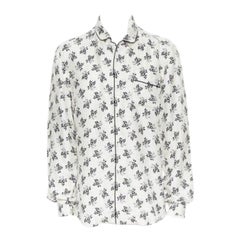 DOLCE GABBANA 100% seta bianco stampa floreale colletto pigiama camicia casual IT4 M