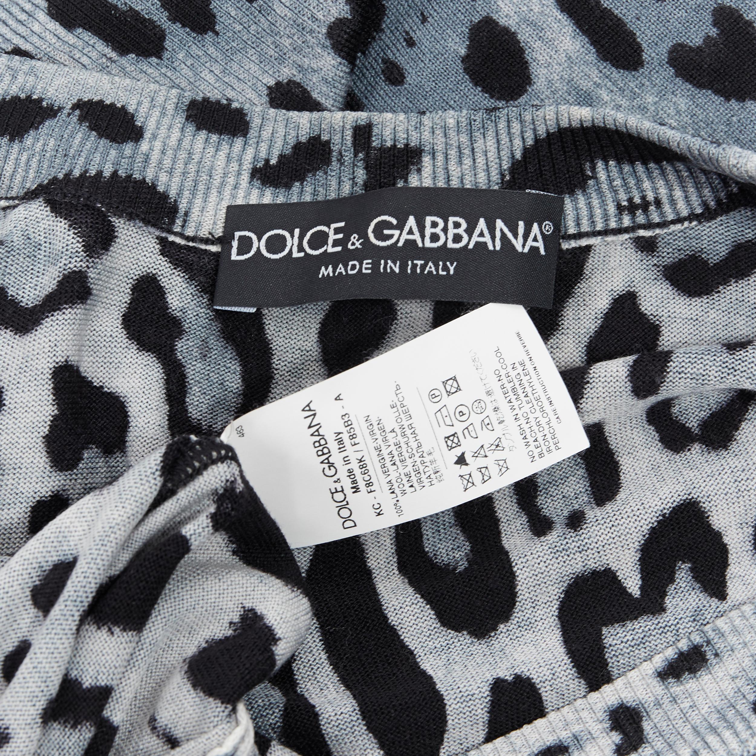 DOLCE GABBANA 100% virgin wool blue grey leopard dual pocket cardigan IT36 S 1