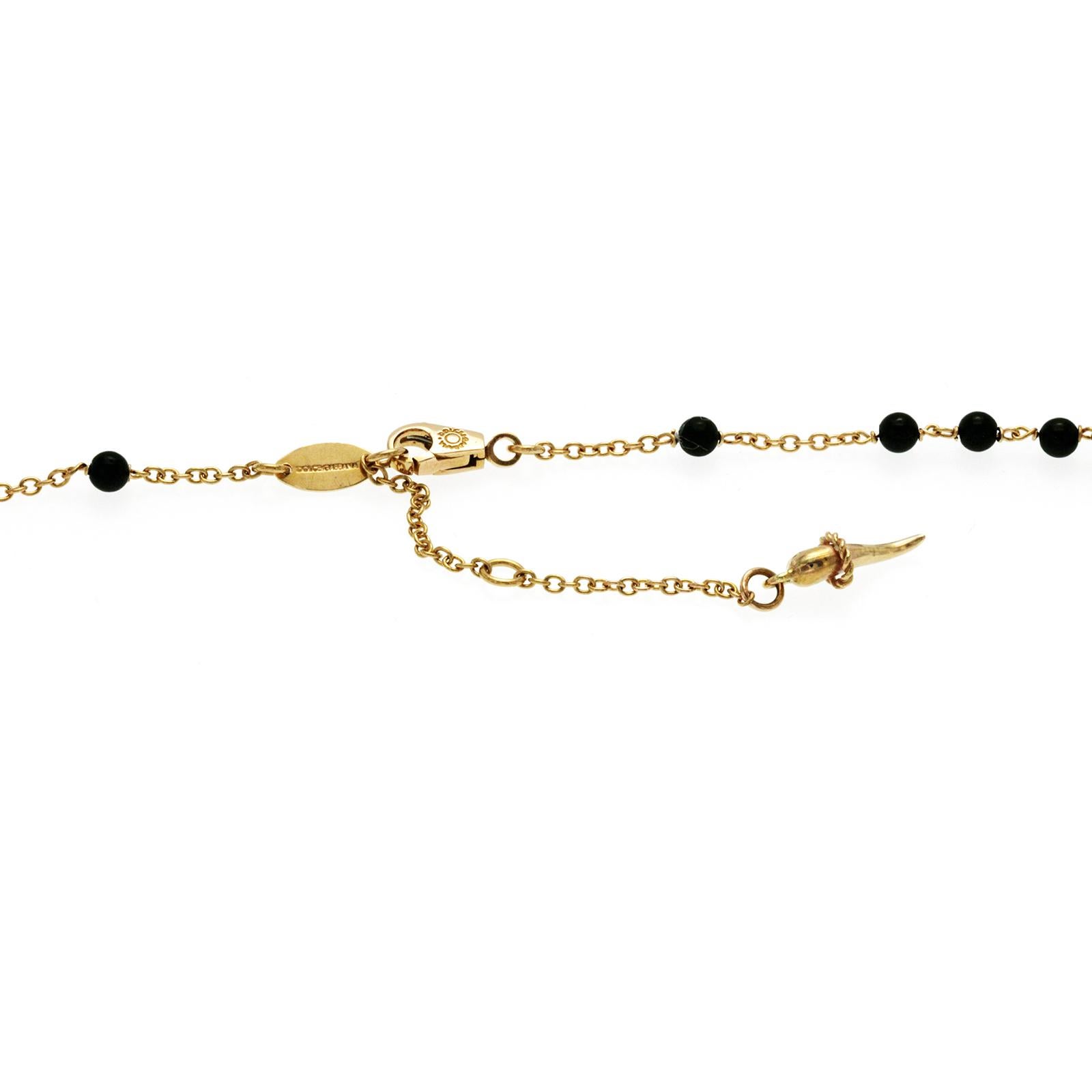 Dolce & Gabbana 18K Rose Gold Black Jades Bead Rosary Necklace In Excellent Condition In Los Angeles, CA