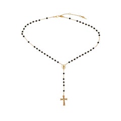 Vintage Dolce & Gabbana 18K Rose Gold Black Jades Bead Rosary Necklace