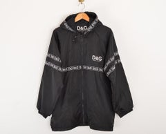 DOLCE & GABBANA 1990's BLACK D&G TAPE LOGO NYLON HOODED JACKET