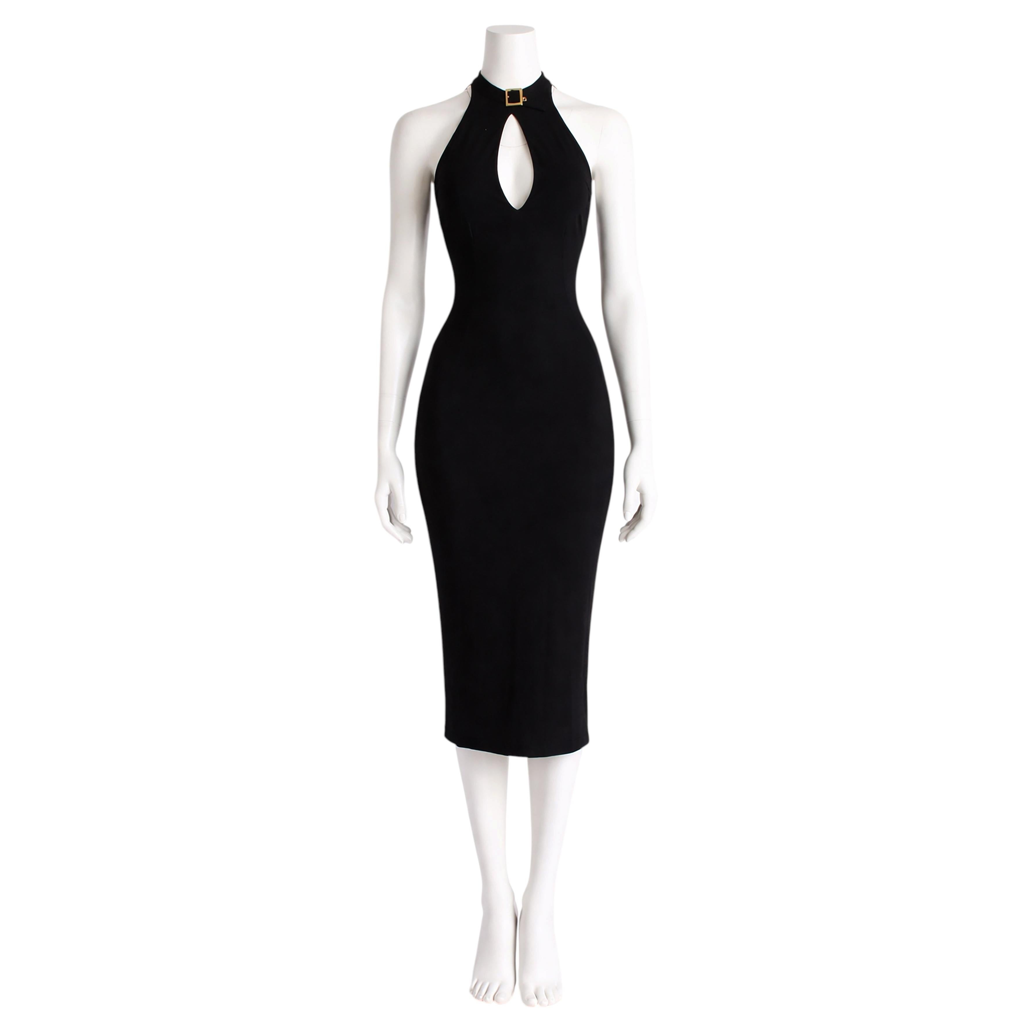 Dolce & Gabbana 1990s Abito Bodycon in Jersey Nero con Colletto con Fibbia