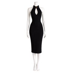 Dolce & Gabbana 1990s Black Jersey Bodycon Dress with Buckle Collar