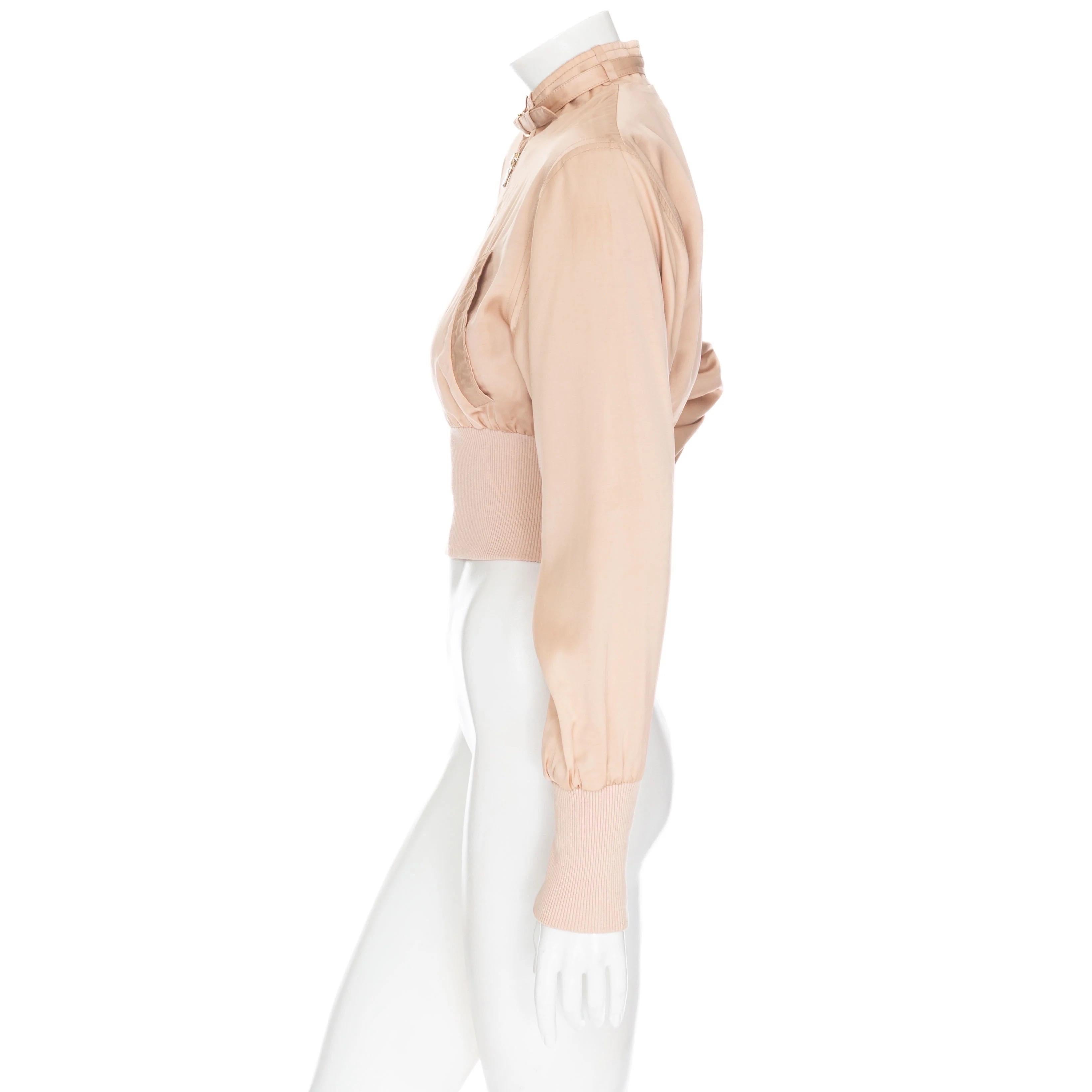 Dolce & Gabbana 1990s Blush Zip Crop Bomber Jacket In Good Condition For Sale In Los Angeles, CA