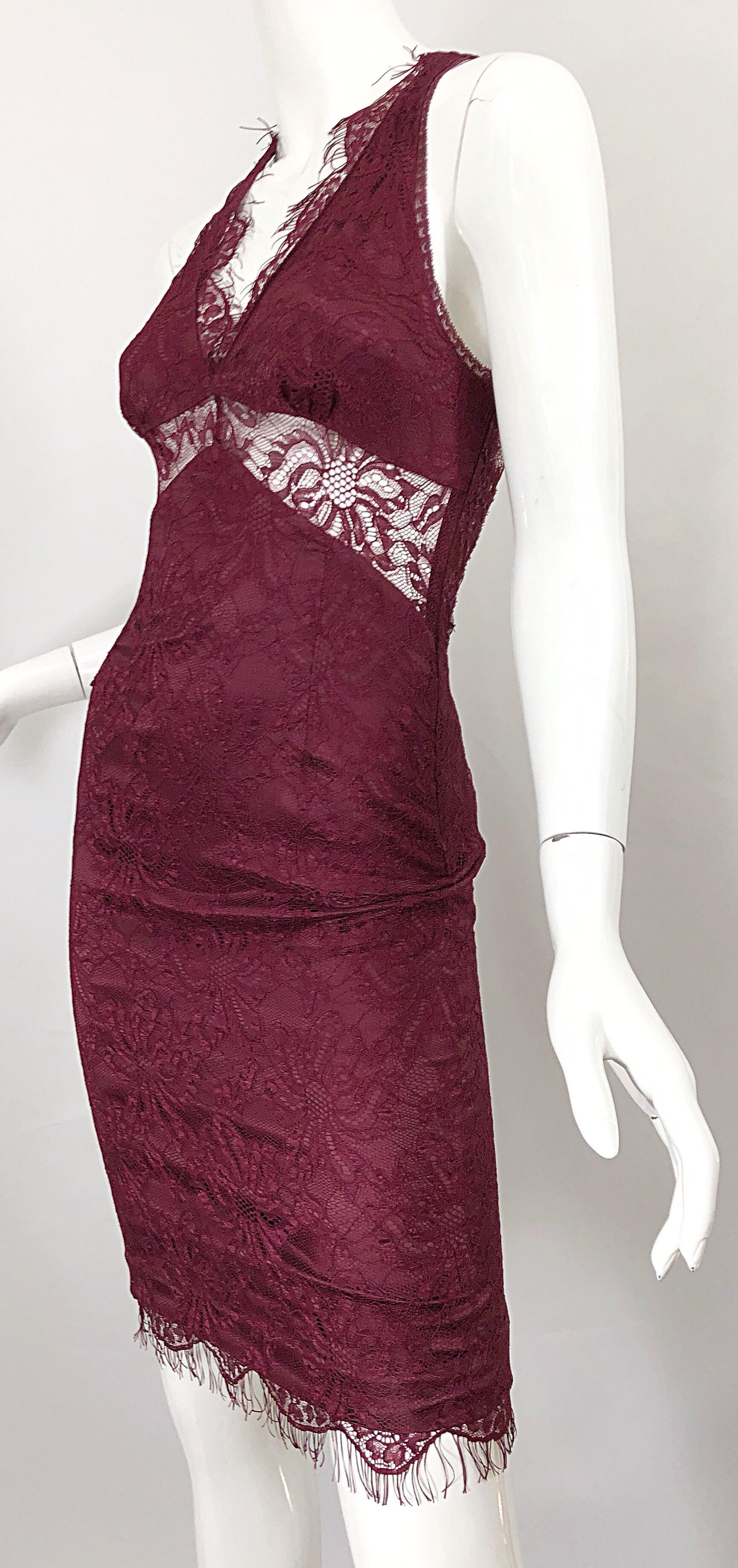 Dolce & Gabbana 1990s Burgundy Merlot Sexy Lace Bodycon Cut Out Vintage Dress 38 For Sale 2