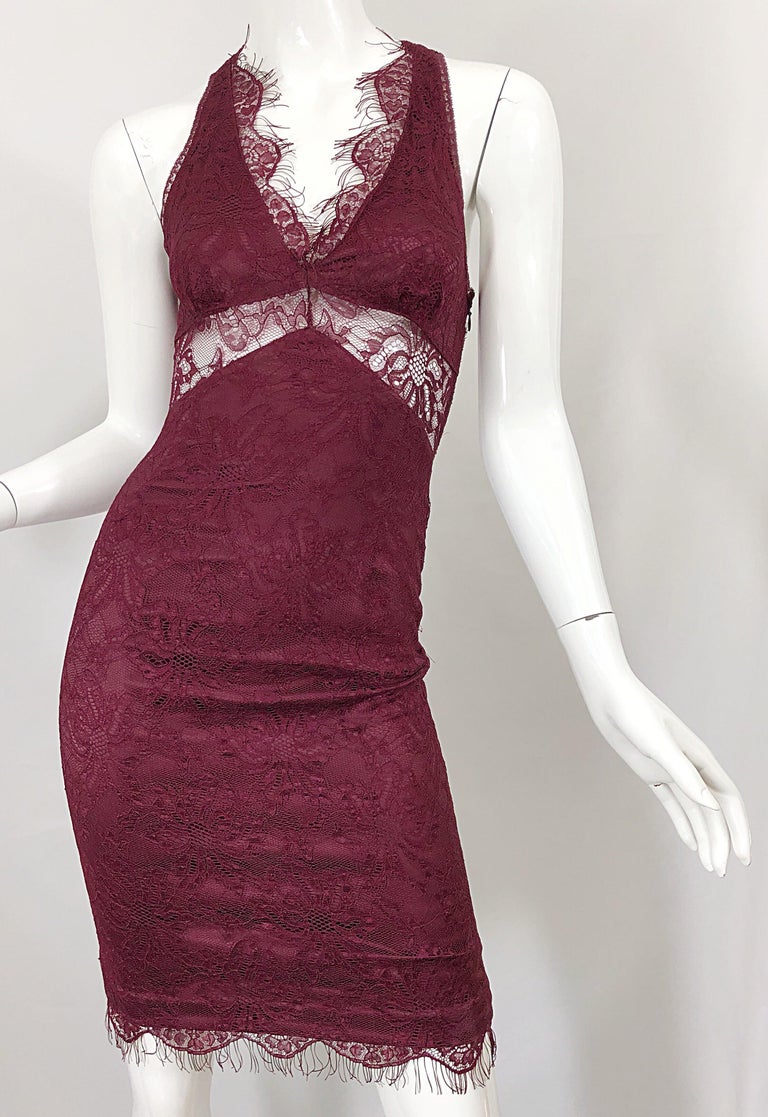 Dolce and Gabbana 1990s Burgundy Merlot Sexy Lace Bodycon Cut Out Vintage  Dress 38 at 1stDibs