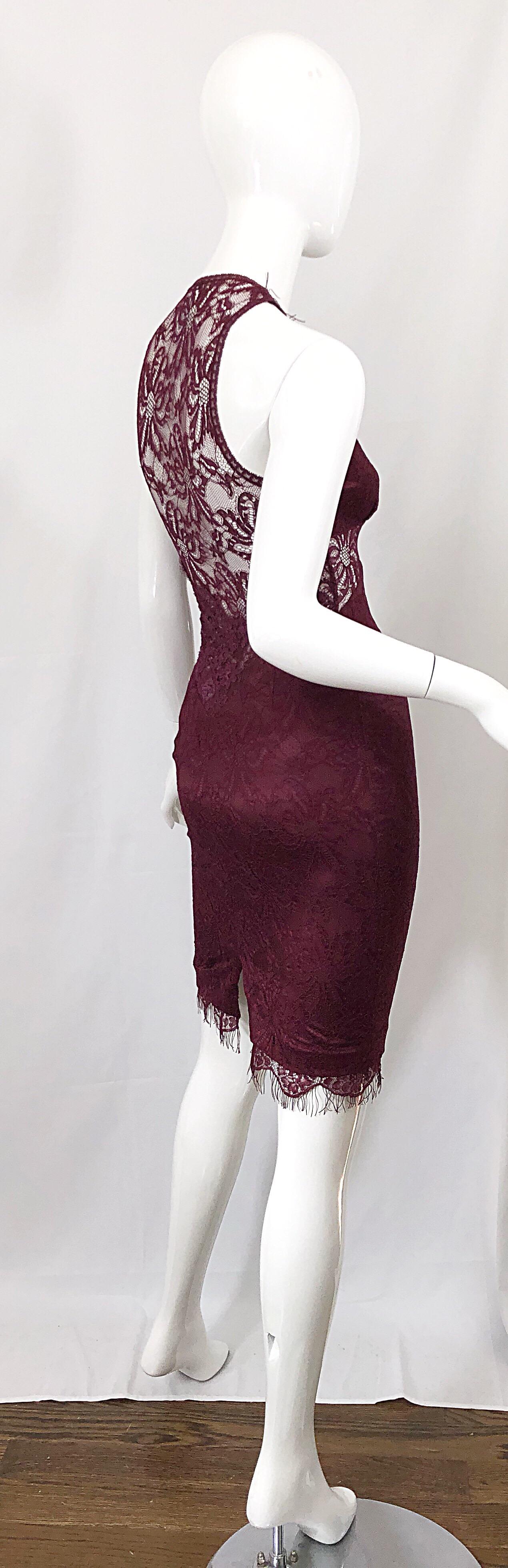 Dolce & Gabbana 1990s Burgundy Merlot Sexy Lace Bodycon Cut Out Vintage Dress 38 For Sale 4