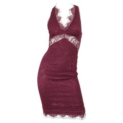 Dolce & Gabbana 1990s Burgundy Merlot Sexy Lace Bodycon Cut Out Used Dress 38