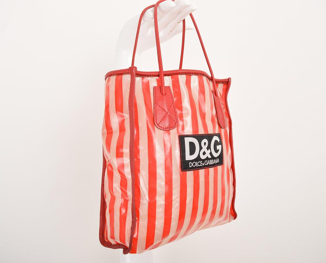 Dolce & Gabbana 1990'S Transparent Red Striped Vinyl Mini Tote bag For Sale 1