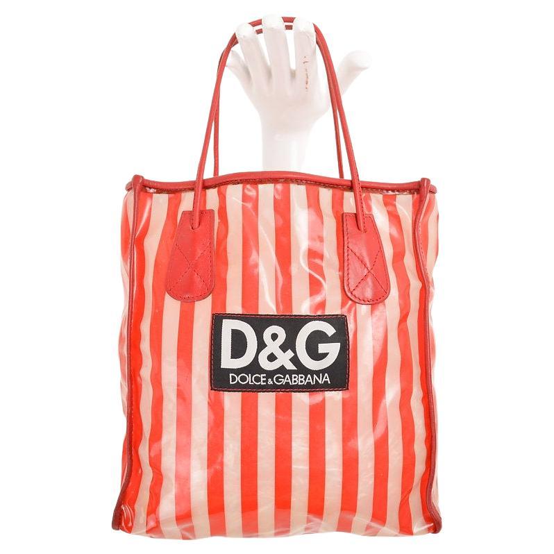 Dolce & Gabbana 1990'S Transparent Red Striped Vinyl Mini Tote bag For Sale