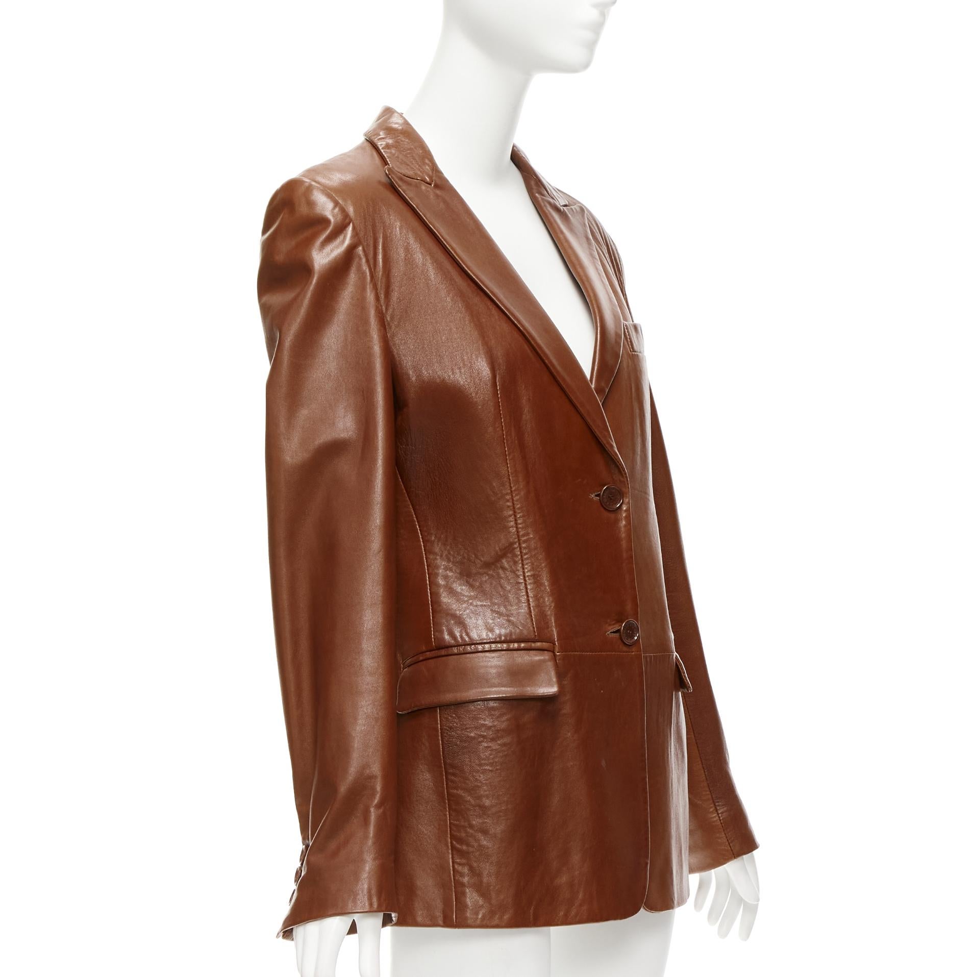 Women's DOLCE GABBANA 1990s Vintage brown real leather pocketed blazer jacket UK8 S For Sale
