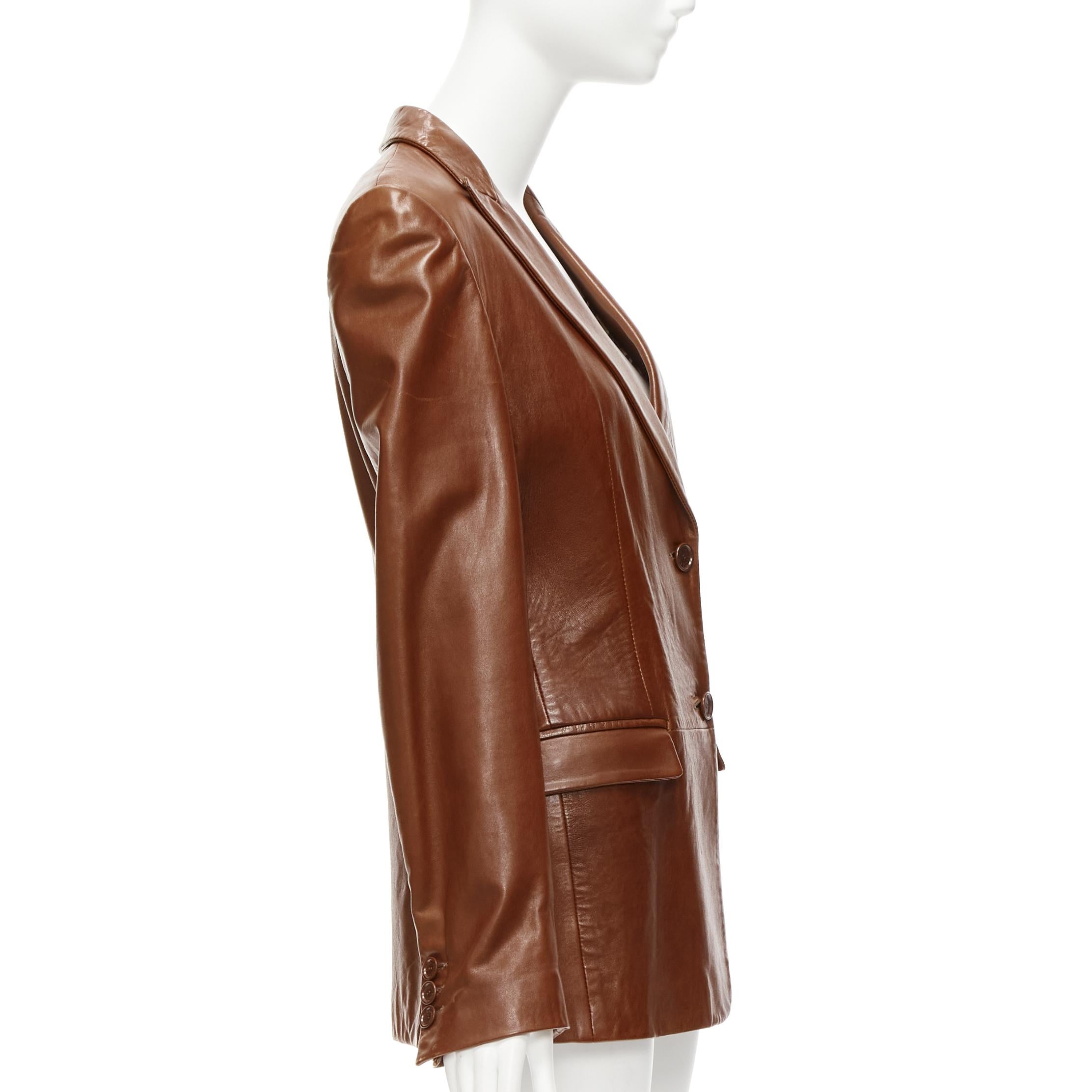 DOLCE GABBANA 1990s Vintage brown real leather pocketed blazer jacket UK8 S For Sale 1