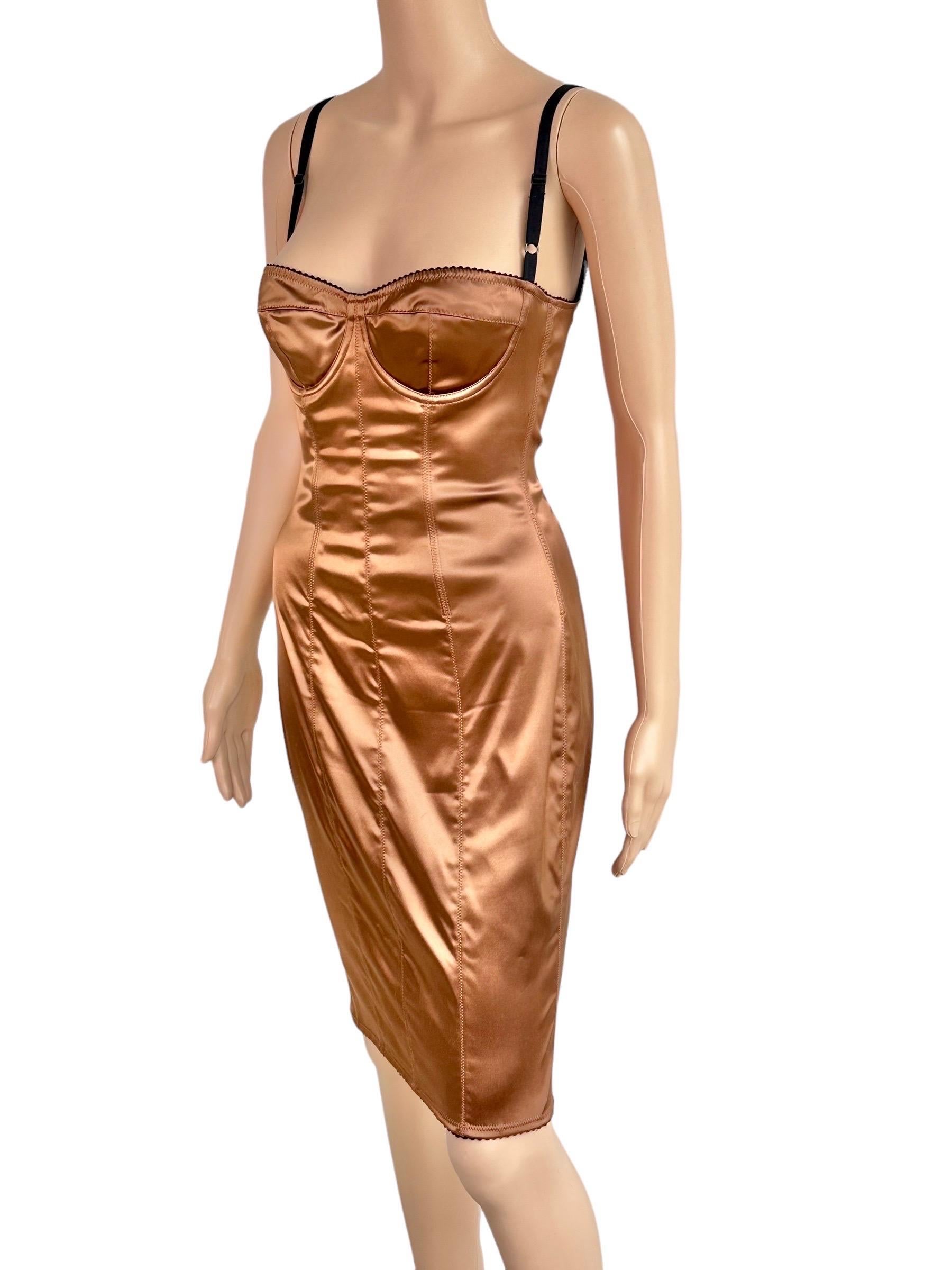 Dolce & Gabbana 1990's Vintage Bustier Metallic Bodycon Midi Dress In Good Condition For Sale In Naples, FL