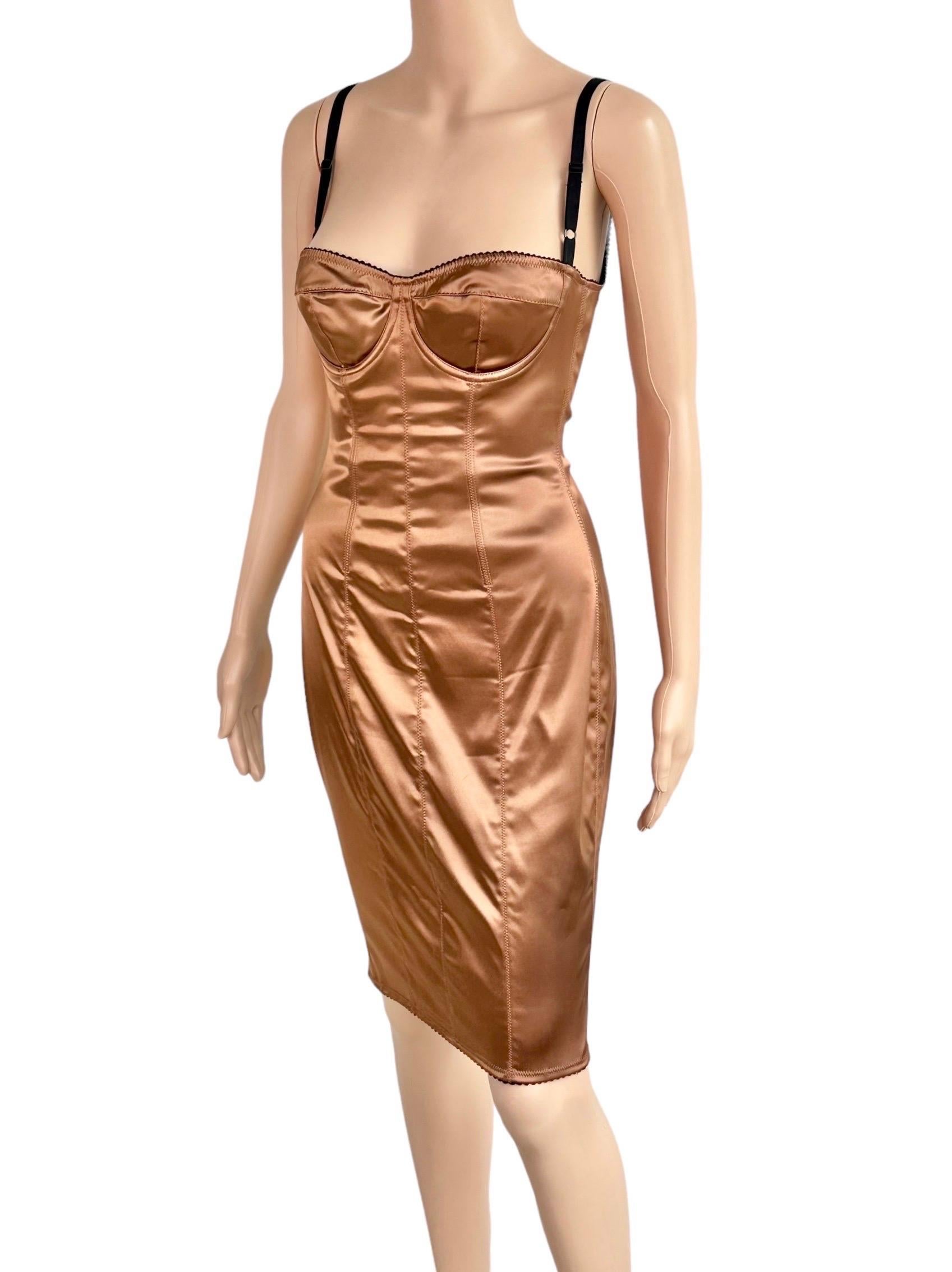 Dolce & Gabbana 1990's Vintage Bustier Metallic Bodycon Midi Dress For Sale 2