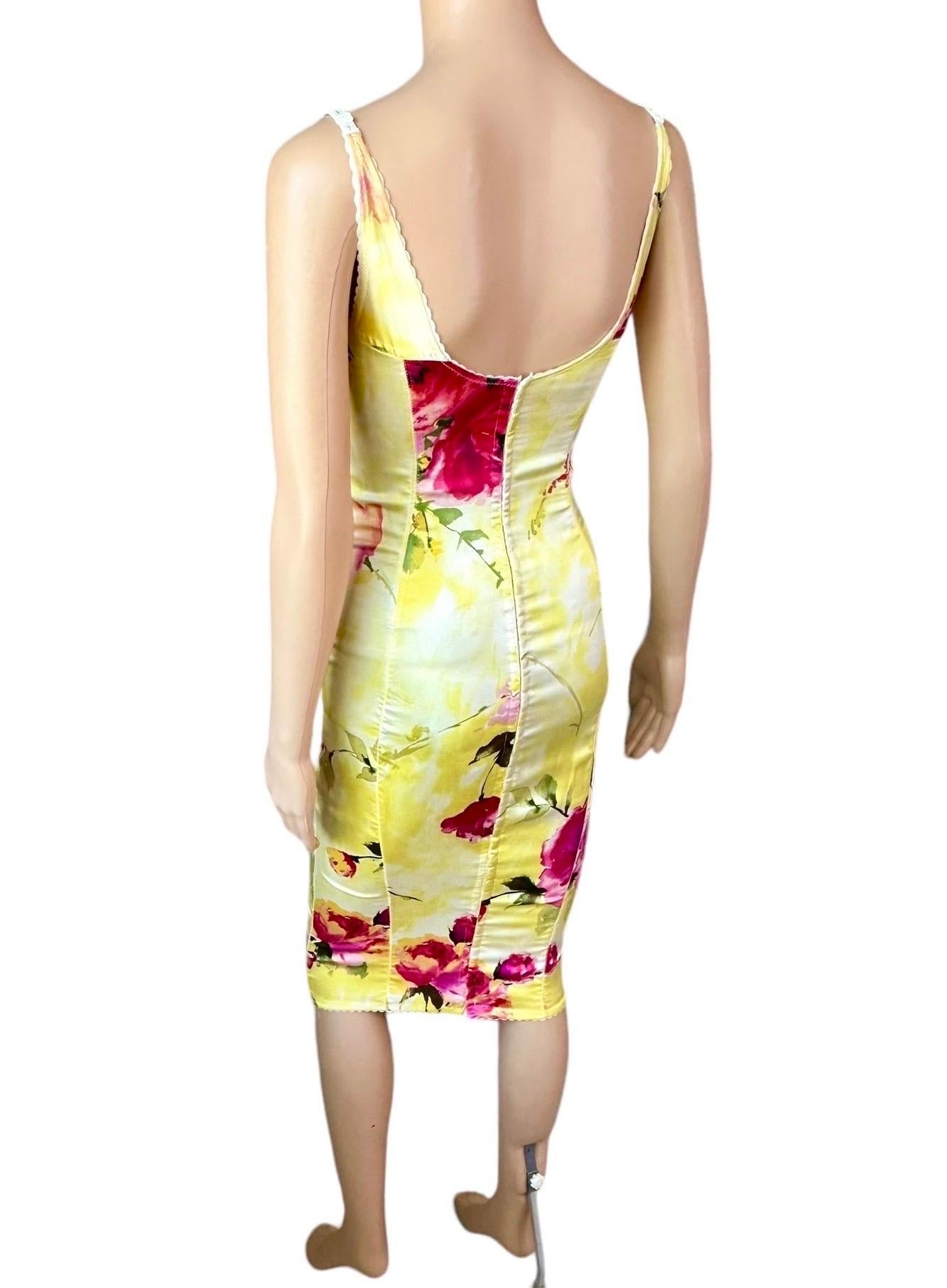 Dolce & Gabbana 1990's Vintage Bustier Silk Floral Print Bodycon Midi Dress 5