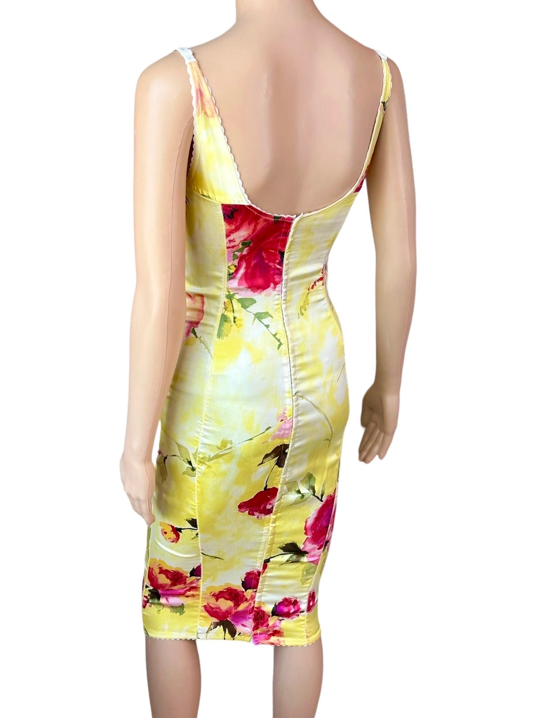 Dolce & Gabbana 1990's Vintage Bustier Silk Floral Print Bodycon Midi Dress 6