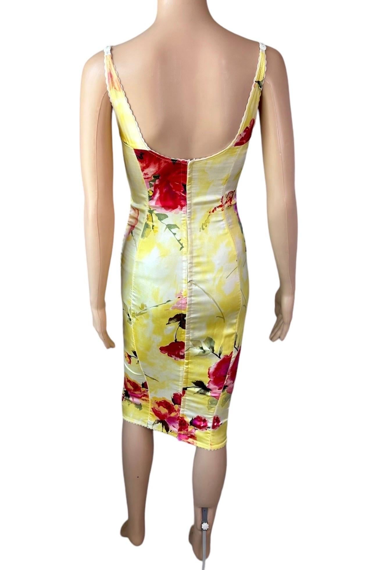 Dolce & Gabbana 1990's Vintage Bustier Silk Floral Print Bodycon Midi Dress 7