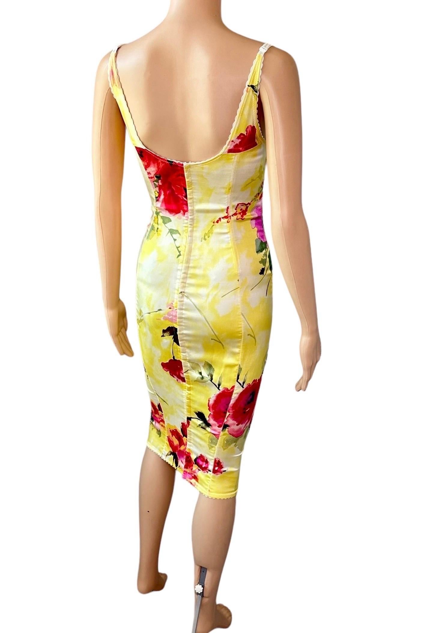 Dolce & Gabbana 1990's Vintage Bustier Silk Floral Print Bodycon Midi Dress 8