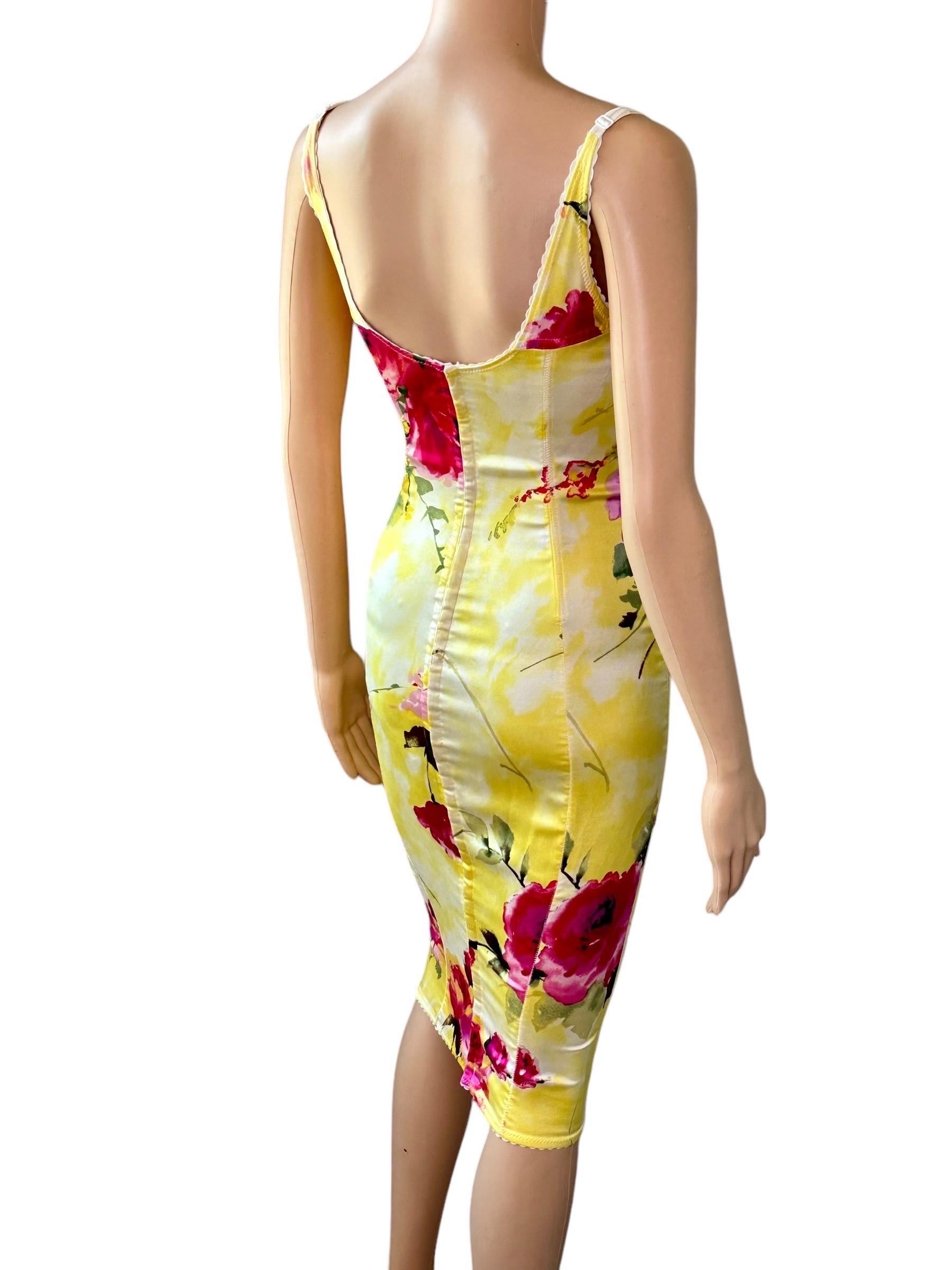 Dolce & Gabbana 1990's Vintage Bustier Silk Floral Print Bodycon Midi Dress 10