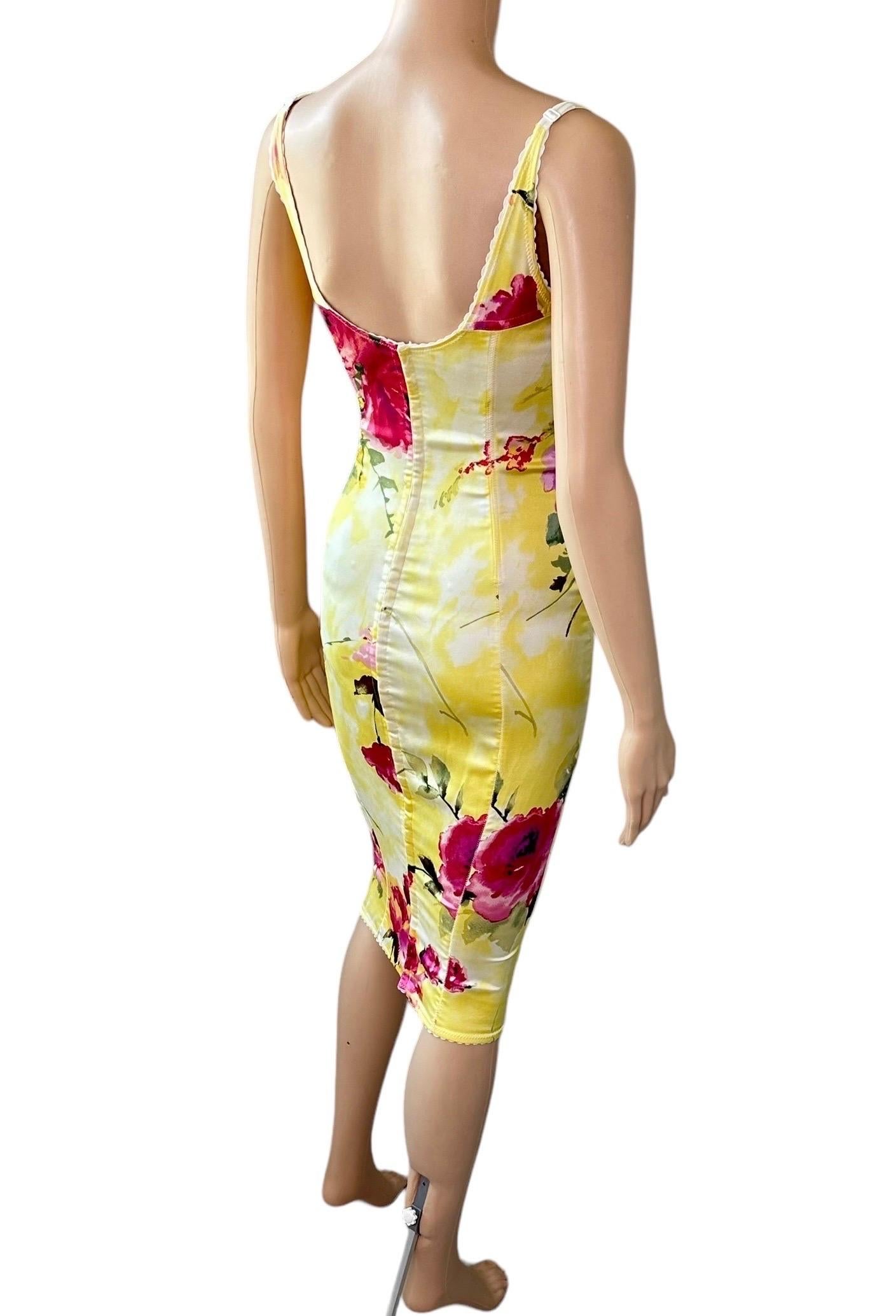 Dolce & Gabbana 1990's Vintage Bustier Silk Floral Print Bodycon Midi Dress 11