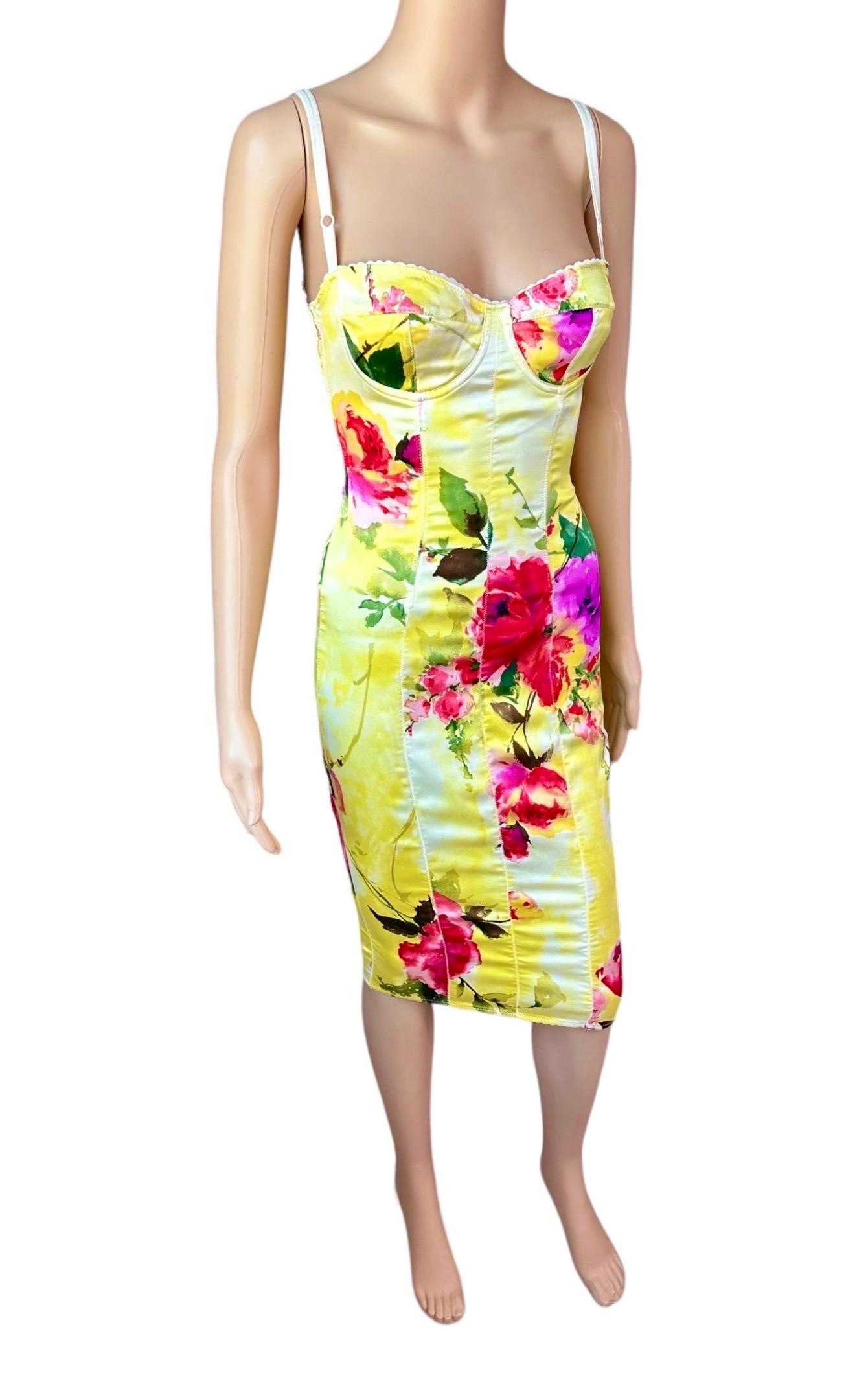 Dolce & Gabbana 1990's Vintage Bustier Silk Floral Print Bodycon Midi Dress 2