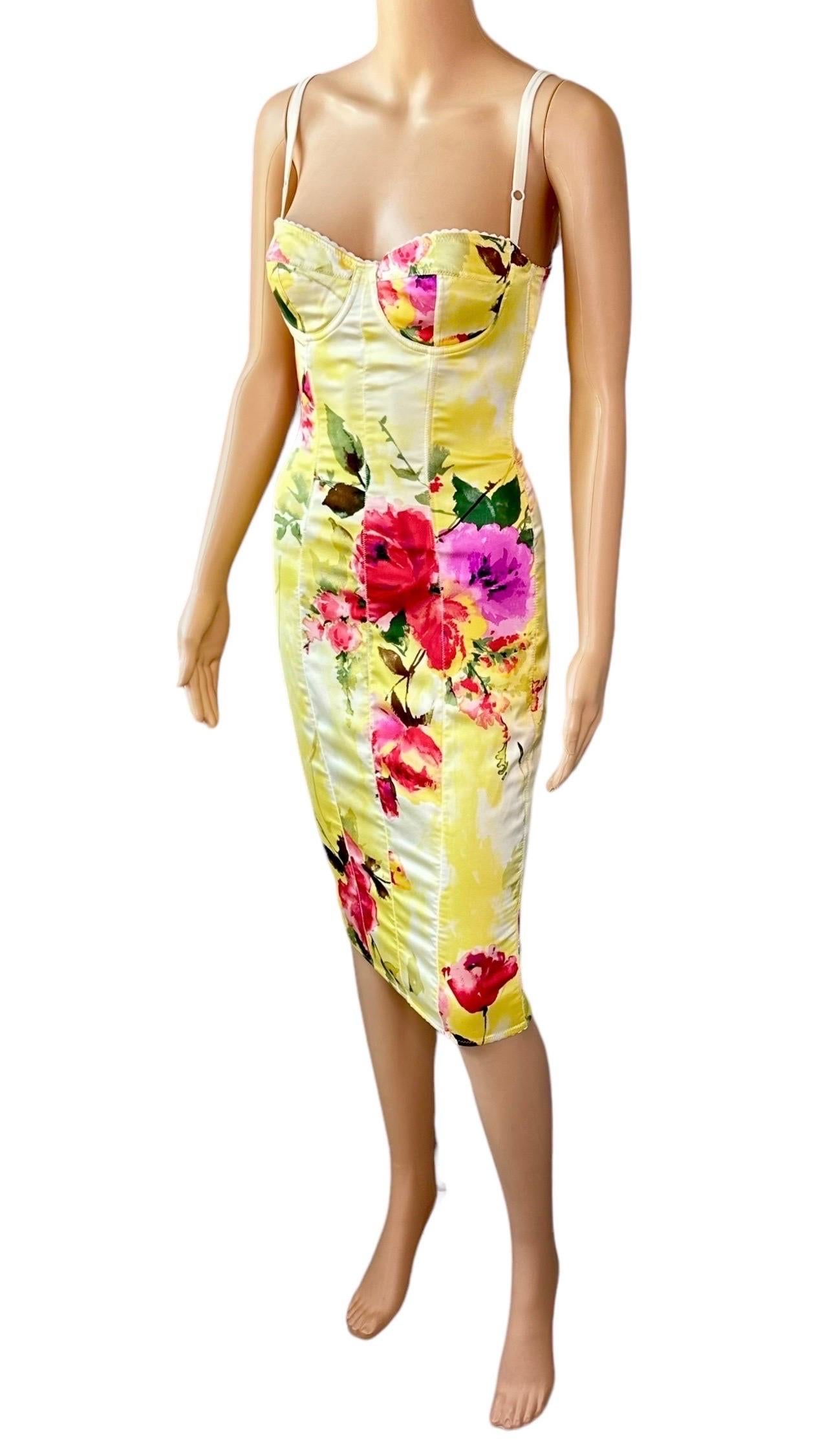 Dolce & Gabbana 1990's Vintage Bustier Silk Floral Print Bodycon Midi Dress 3