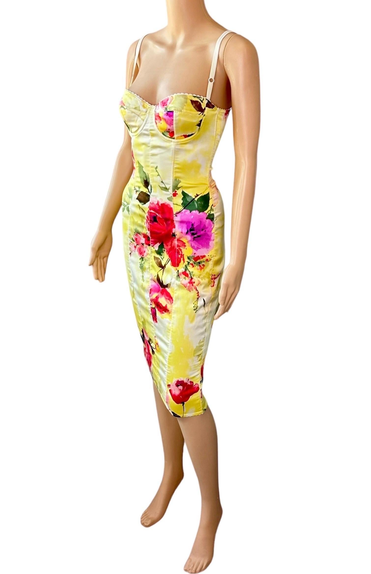 Dolce & Gabbana 1990's Vintage Bustier Silk Floral Print Bodycon Midi Dress 4