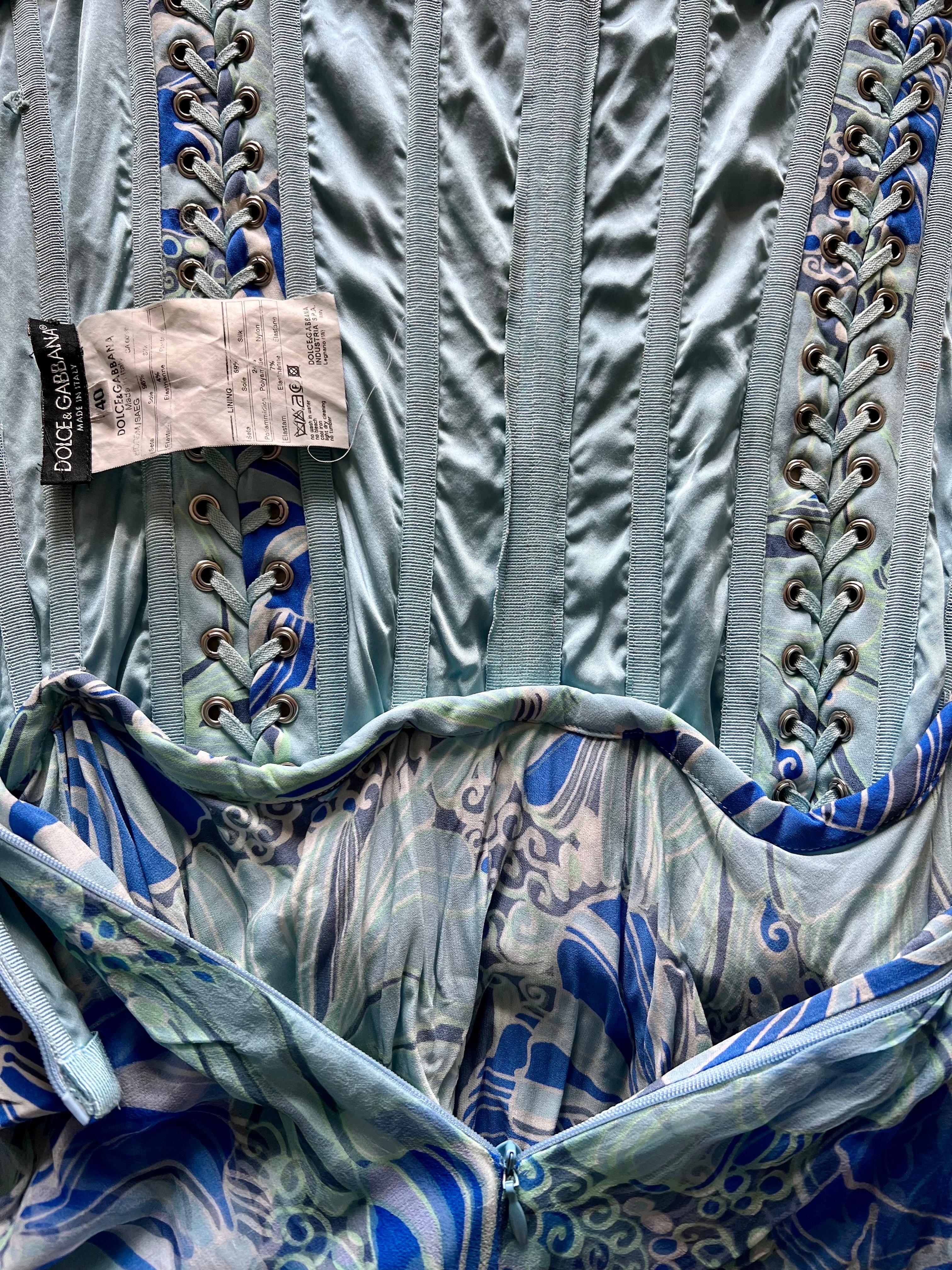 Dolce & Gabbana 1990's Vintage Corset Lace Up Asymmetric Silk Mini Dress For Sale 5